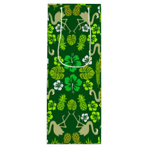 Sac Cadeau Pour Bouteille Fruits tropicaux floraux verts