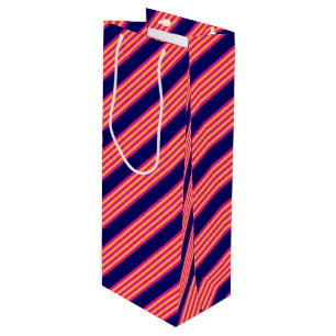 Sac Cadeau Pour Bouteille Fuchsia et rayures jaunes avec bleu marine