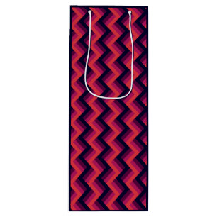 Sac Cadeau Pour Bouteille Géométrique rose foncé et bleu Zigzag Chevron