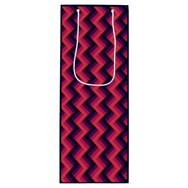 Sac Cadeau Pour Bouteille Géométrique rose foncé et bleu Zigzag Chevron (Devant)