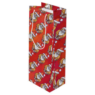 Sac Cadeau Pour Bouteille Ginger Chat Noël Sur Rouge