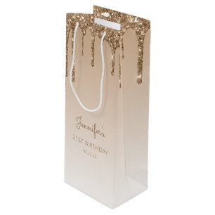 Sac Cadeau Pour Bouteille Glitter Drip 21e Anniversaire Or