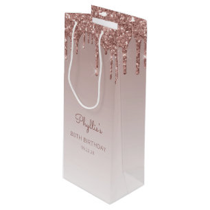 Sac Cadeau Pour Bouteille Glitter Drip 80e Anniversaire Rose Gold