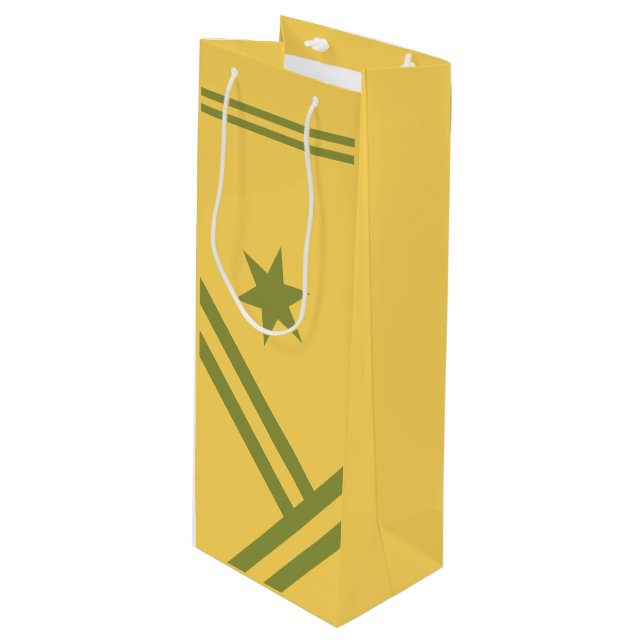 Sac Cadeau Pour Bouteille Gold Green Diagonal Stripes Star Modern Graphisme (Devant Angle)