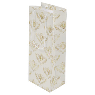 Sac Cadeau Pour Bouteille Golden Bumble Bee avec un Motif de la Couronne