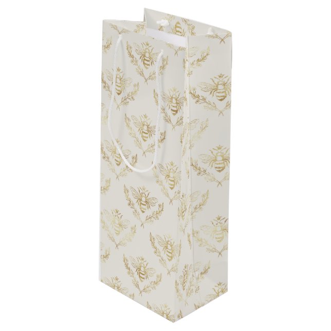 Sac Cadeau Pour Bouteille Golden Bumble Bee avec un Motif de la Couronne (Devant Angle)