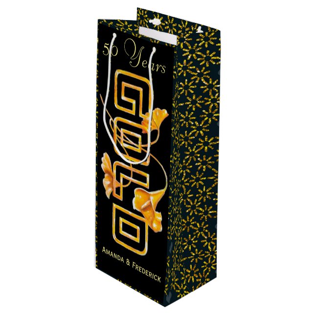 Sac Cadeau Pour Bouteille Golden Calla Lily 50e anniversaire Mariage Personn (Devant Angle)