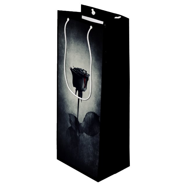 Sac Cadeau Pour Bouteille Goth Black Rose Dripping Blood (Devant Angle)