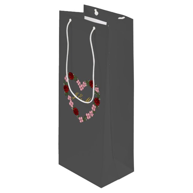 Sac Cadeau Pour Bouteille gris avec couronne de fleurs (Devant Angle)