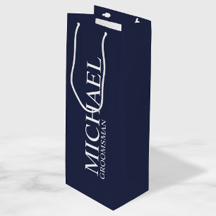 Sac Cadeau Pour Bouteille Groomsman Personnalisé bleu marine moderne