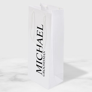 Sac Cadeau Pour Bouteille Groomsman personnalisé moderne noir et blanc