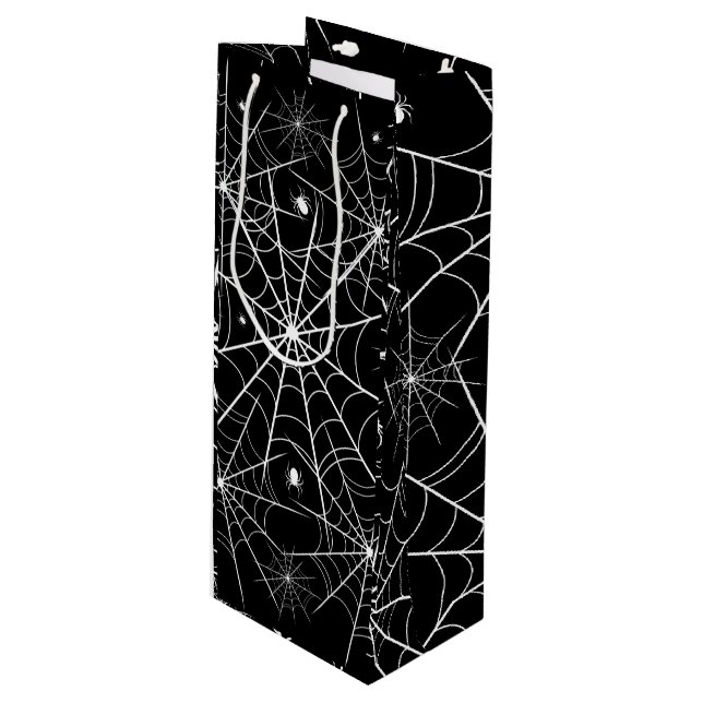 Sac Cadeau Pour Bouteille Halloween Spider Web (Devant Angle)