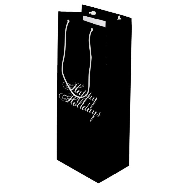 Sac Cadeau Pour Bouteille Happy Holidays noir blanc script élégant (Devant Angle)