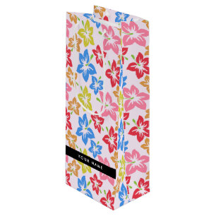 Sac Cadeau Pour Bouteille Hibiscus Coloré, Motif De Fleurs, Votre Nom