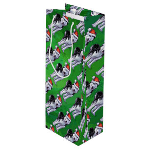 Sac Cadeau Pour Bouteille Husky festif à Santa Hat sur Vert