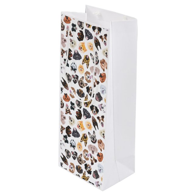Sac Cadeau Pour Bouteille Illustration gaie avec des chiens (Devant Angle)