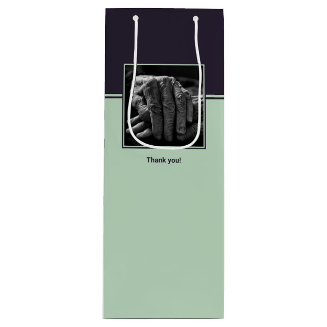 Sac Cadeau Pour Bouteille Image et logo personnalisés violet et bleu - Merci (Devant)