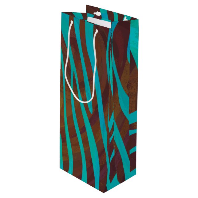 Sac Cadeau Pour Bouteille Impression Brown et Turquoise Zebra (Devant Angle)