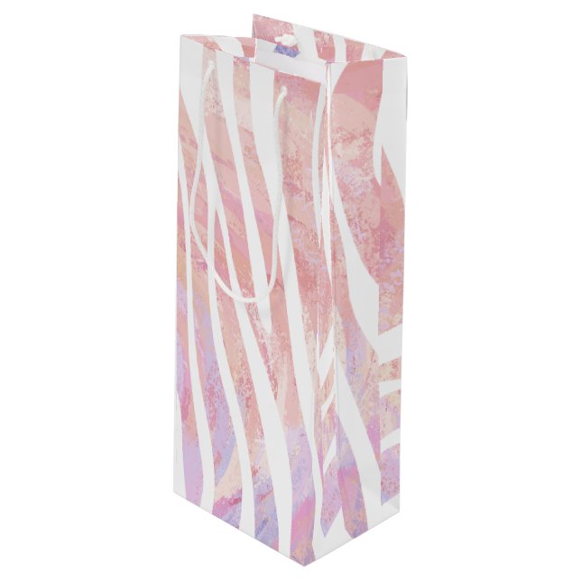 Sac Cadeau Pour Bouteille Impression rose et blanc Zebra (Devant Angle)