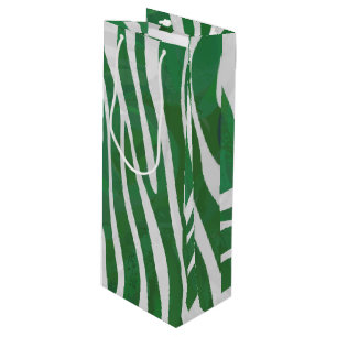 Sac Cadeau Pour Bouteille Impression verte et blanche Zebra
