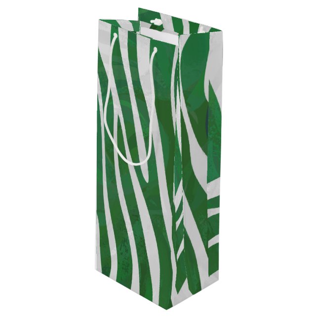 Sac Cadeau Pour Bouteille Impression verte et blanche Zebra (Devant Angle)