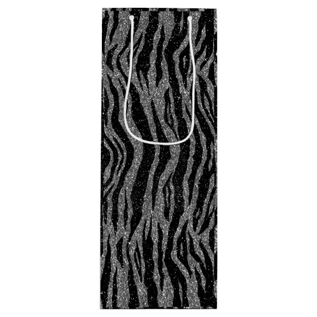 Sac Cadeau Pour Bouteille Impression Zèbre Noir et Gris Argent (Devant)