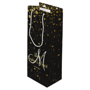 Sac Cadeau Pour Bouteille Invitations pour mariages   Monogramme Gold Confet