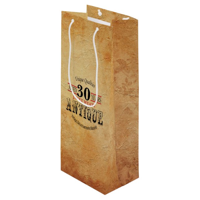 Sac Cadeau Pour Bouteille Jalon antique 30e anniversaire (Devant Angle)