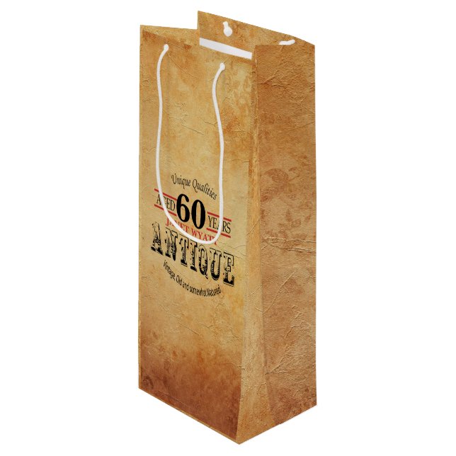 Sac Cadeau Pour Bouteille Jalon antique 60e anniversaire (Devant Angle)
