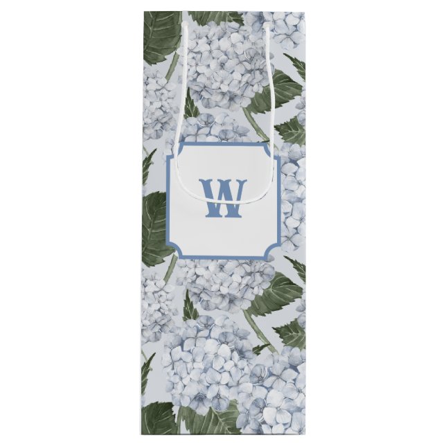 Sac Cadeau Pour Bouteille Jardin Floral d'Hydrangea Bleue  (Devant)