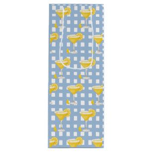 Sac Cadeau Pour Bouteille Jaune Citron Goutte Rétro Vérifié Bleu