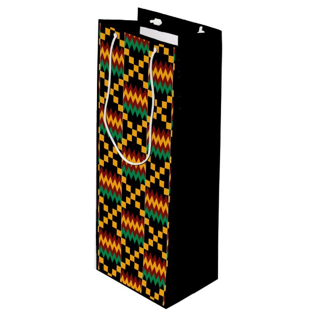 Sac Cadeau Pour Bouteille Jaune, Vert, Rouge, Noir Kwanzaa Kente Cloche (Devant Angle)