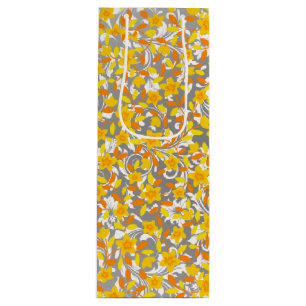 Sac Cadeau Pour Bouteille Joli orange jaune fleurs blanches motif