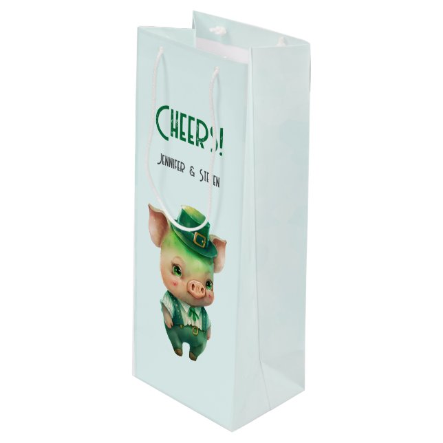 Sac Cadeau Pour Bouteille Joli porc vert Fairytale dans une jolie beauté (Devant Angle)