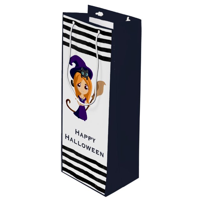 Sac Cadeau Pour Bouteille Jolie sorcière au chapeau violet Halloween (Devant Angle)