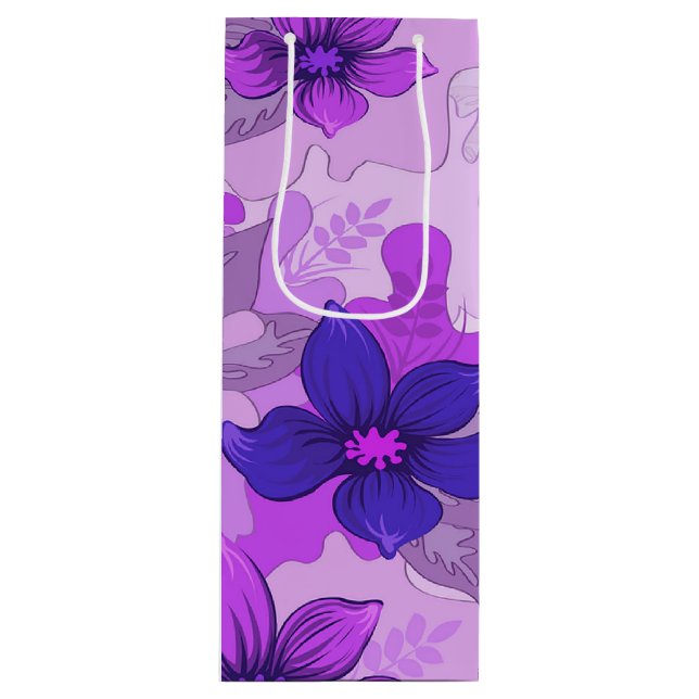 Sac Cadeau Pour Bouteille Jolies Fleurs Violettes  (Devant)
