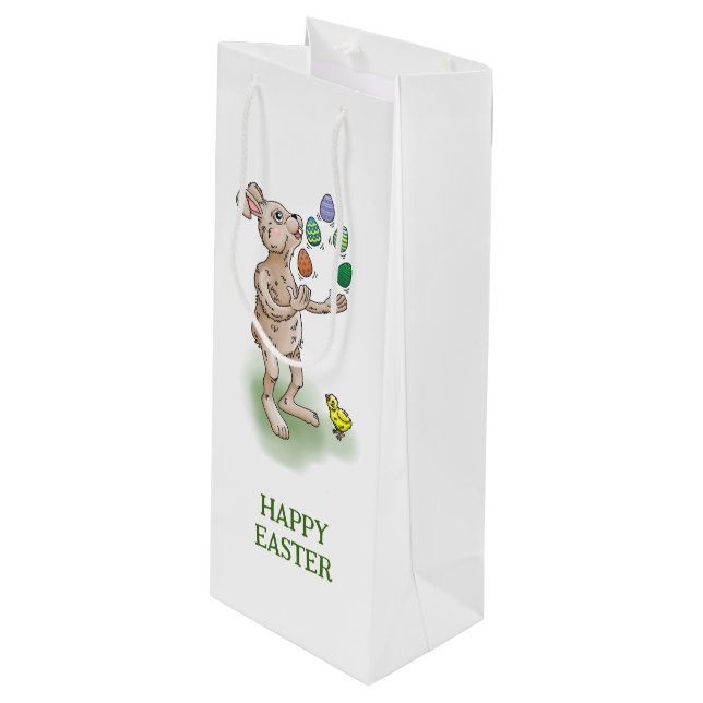 Sac Cadeau Pour Bouteille Jonglage de lapin de Pâques (Devant Angle)