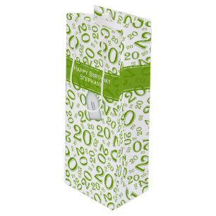 Sac Cadeau Pour Bouteille Joyeux 20e anniversaire Random Numéro Motif Vert 2