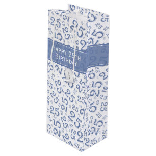 Sac Cadeau Pour Bouteille Joyeux 25e anniversaire Numéro Motif Bleu et blanc