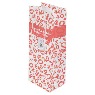 Sac Cadeau Pour Bouteille Joyeux 40e anniversaire Numéro Motif Coral/Blanc 4