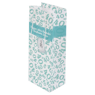 Sac Cadeau Pour Bouteille Joyeux 40e anniversaire Numéro Motif Turquoise/bla