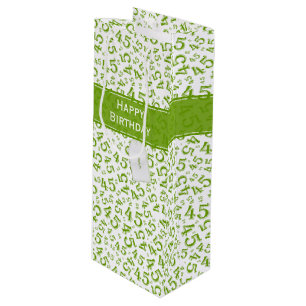 Sac Cadeau Pour Bouteille Joyeux 45e anniversaire Numéro Motif Vert/Blanc