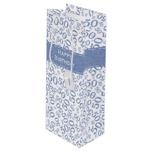 Sac Cadeau Pour Bouteille Joyeux 50e anniversaire Numéro Motif Bleu/Blanc