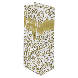 Sac Cadeau Pour Bouteille Joyeux 50e anniversaire Numéro Motif Or/Blanc