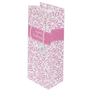Sac Cadeau Pour Bouteille Joyeux 50e anniversaire Numéro Motif rose/blanc