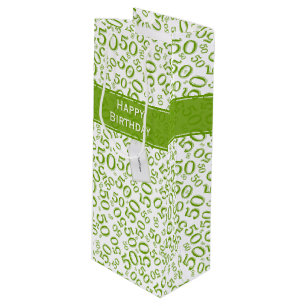 Sac Cadeau Pour Bouteille Joyeux 50e anniversaire Numéro Motif Vert/Blanc