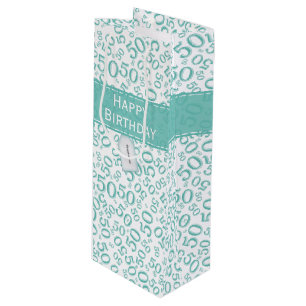 Sac Cadeau Pour Bouteille Joyeux 50e anniversaire Random Motif Turquoise/bla