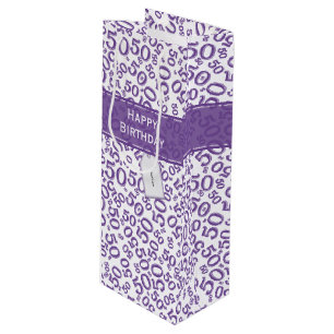 Sac Cadeau Pour Bouteille Joyeux 50e anniversaire Random Number Motif pourpr