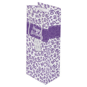 Sac Cadeau Pour Bouteille Joyeux 80e anniversaire violet/blanc Motif numériq