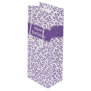 Sac Cadeau Pour Bouteille Joyeux Anniversaire Âge 55 Numéro Motif Pourpre/Bl